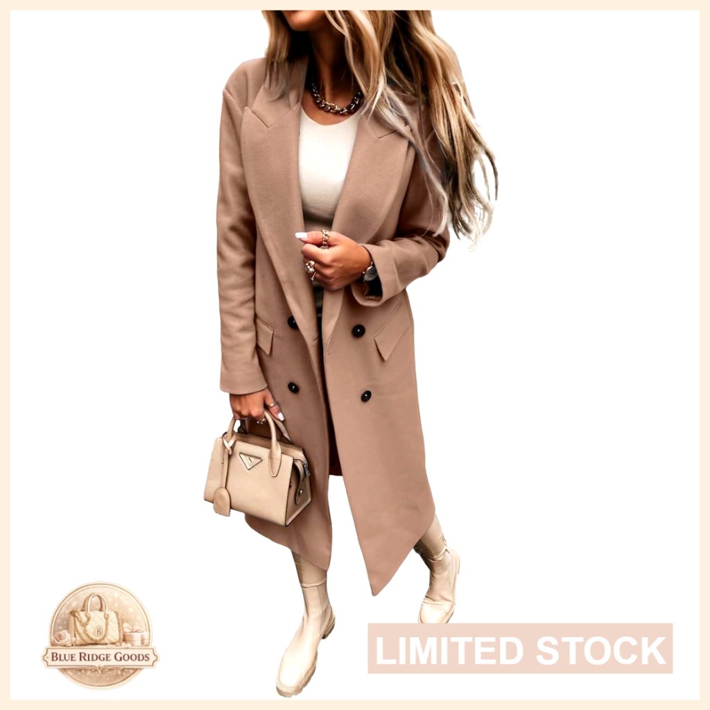 Classic Long Wool Trench Coat Double Breasted Elegant Fall Winter Pea Coat